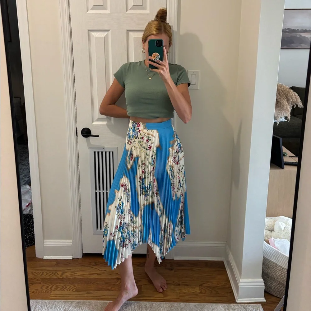 Tory Burch Sunburst Pleated Midi skirt in blue